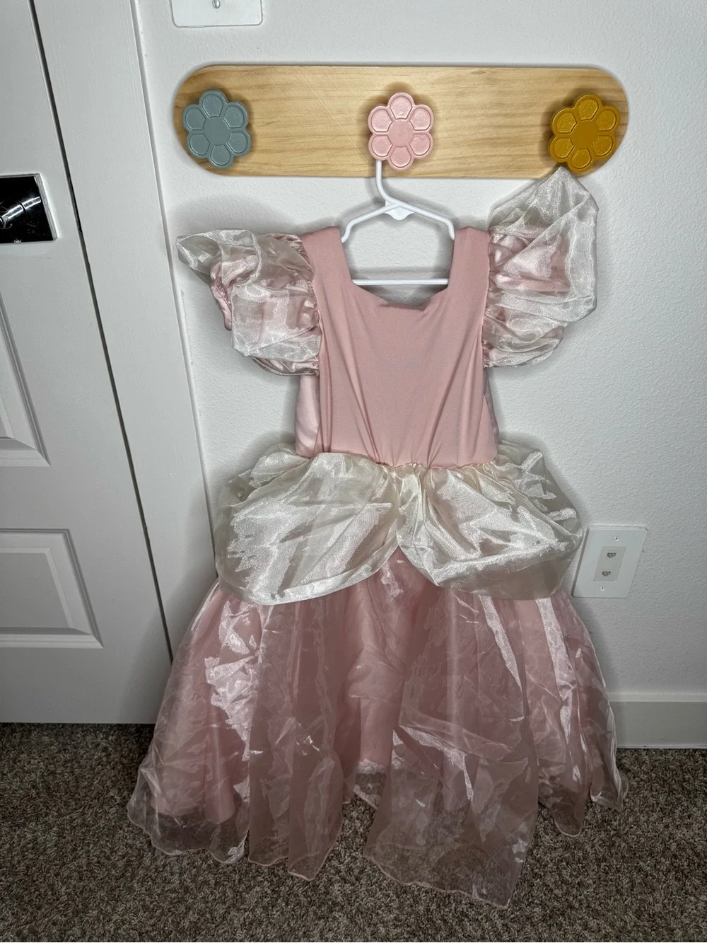 Girls' Pink Princess Theater Dress-Up Costume with Cream Overlay